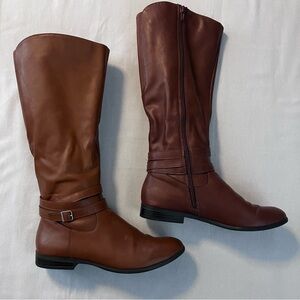 Brown Faux Leather Knee-High Boots